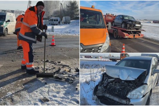 Vaizdai iš įvykio vietos: dėl rūko Vilniaus rajone susidūrė aštuoni automobiliai