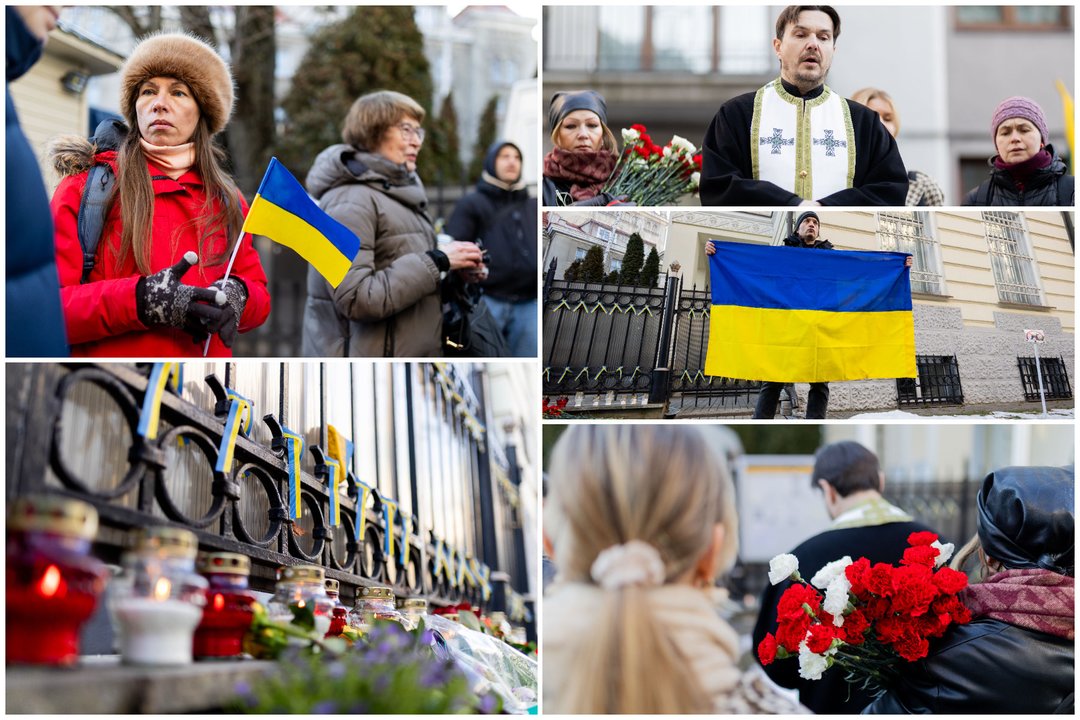 Prie Ukrainos ambasados Lietuvoje vyko akcija, skirta pagerbti karo aukas ir išreikšti solidarumą.<br>Lrytas koliažas