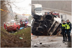 Ugniagesiai papasakojo, kaip greta Kauno atrodė baisios avarijos vieta po lengvojo automobilio ir miškavežio susidūrimo