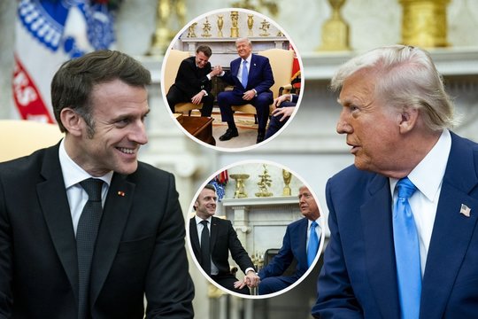 Visame pasaulyje aptarinėjama D. Trumpo ir E. Macrono susitikimo kūno kalba: ką ji mums išdavė?