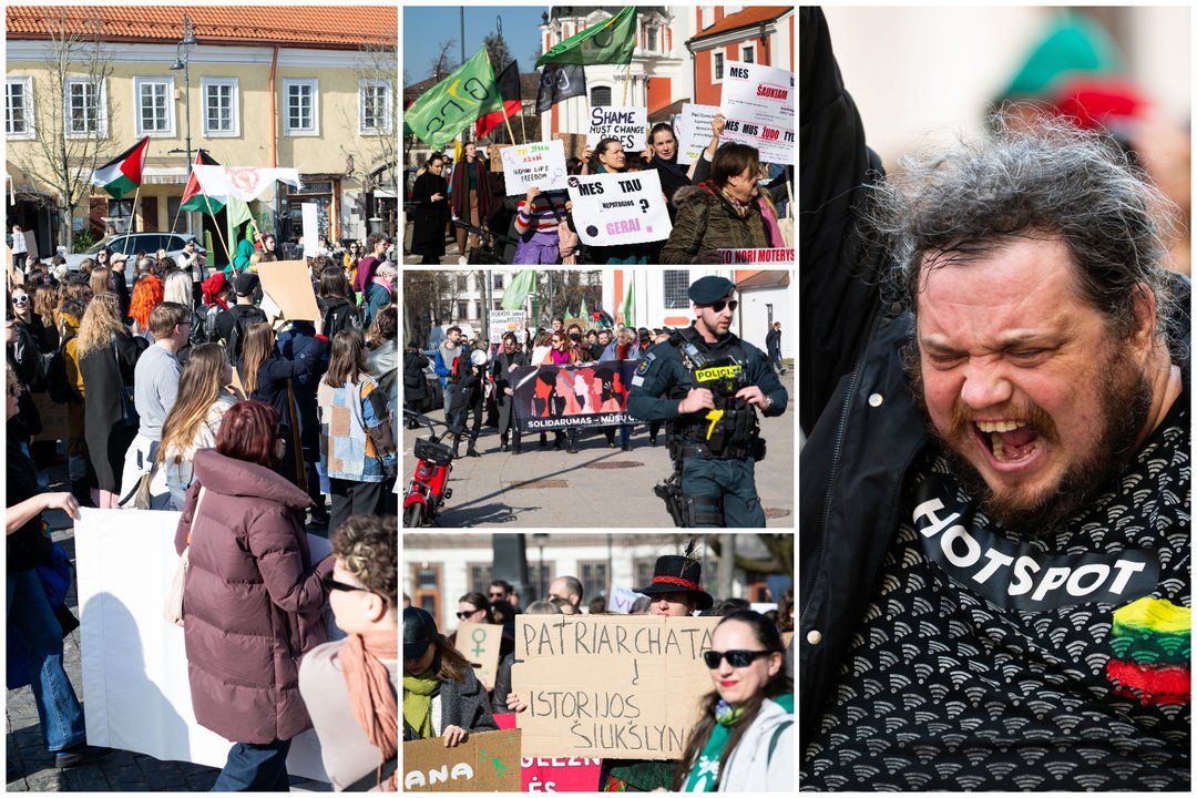 Vilniaus centre eitynėmis paminėta Tarptautinės moterų solidarumo diena.<br> Lrytas koliažas