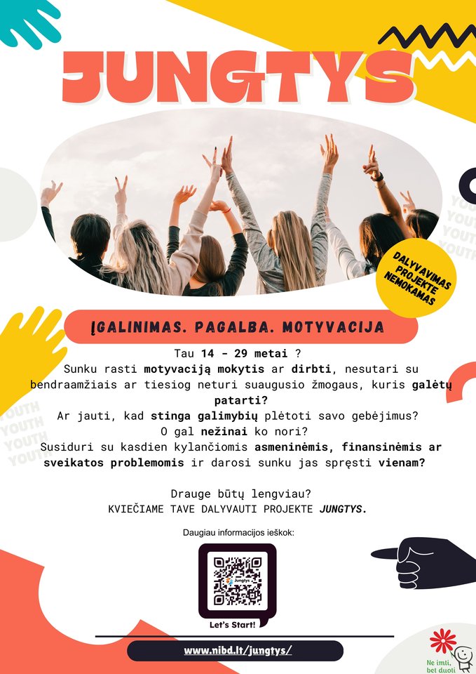 „Jungtys“ tai programa, skirta 14–29 metų jaunimui, padedanti stiprinti savarankiškumą, ugdyti įgūdžius ir pasiekti tikslus.