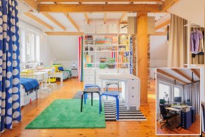 Senelių statytame name Kauno rajone įsikūrė šeima su keturiais vaikais – jiems karalystę palėpėje sukūrė dizainerė