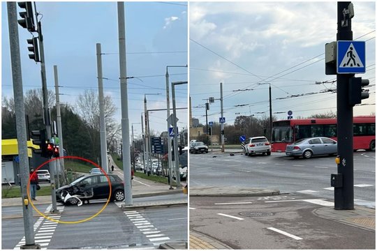 Dviejų automobilių susidūrimas judrioje Vilniaus gatvėje trikdė eismą