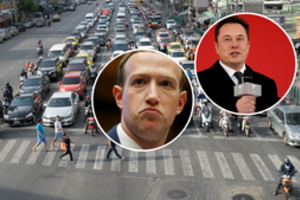 Neįtikėtina – programišiai JAV „nulaužė“ pėsčiųjų perėjas, kad pasišaipytų iš E. Musko ir M. Zuckerbergo