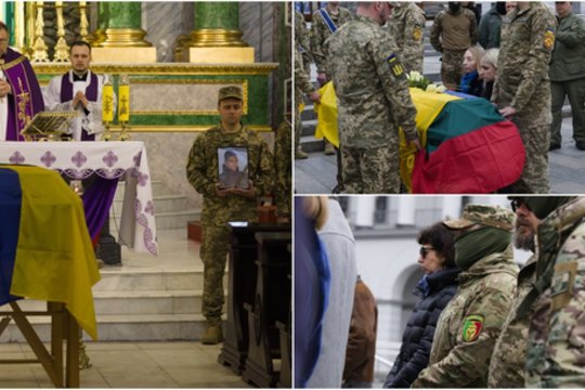 Vaizdai iš iškilmingos atsisveikinimo ceremonijos: pagerbtas fronte žuvęs T. Valentėlis