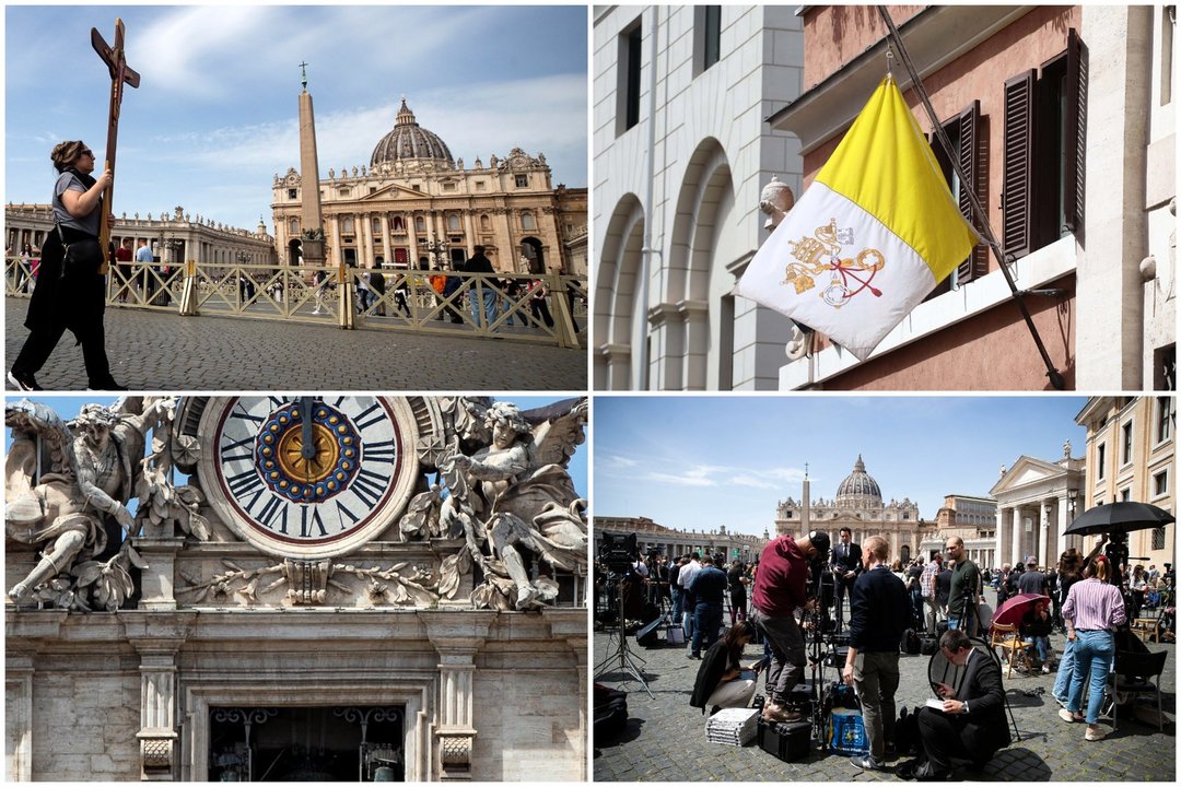 Po popiežiaus Pranciškaus mirties – kadrai iš Vatikano.<br>Lrytas koliažas.