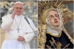 Prieš popiežiaus Pranciškaus mirtį tikintieji užfiksavo „verkiančią“ Mergelės Marijos statulą: vadina tai stebuklu