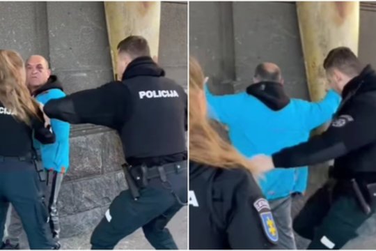 Plinta žmones piktinantis įrašas: užfiksavo, kaip policijos pareigūnas sulaikė įtariamąjį