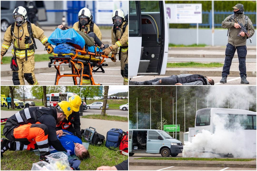 Krizių valdymo ir civilinės saugos sistemų pratybos.<br> Lrytas koliažas.