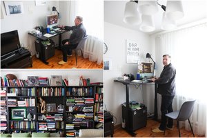 Rimantas Kmita rašo ir stovėdamas, ir sėdėdamas