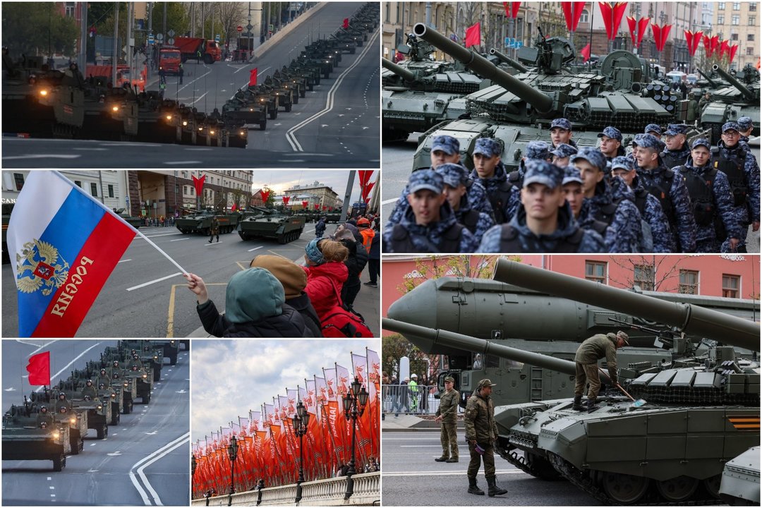 Rusija ruošiasi „Pergalės dienos“ paradui, vyksiančiam gegužės 9 d.<br>Lrytas koliažas.