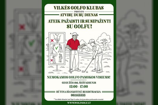 Išbandyk golfą nemokamai – atvirų durų dienos Vilkės golfo klube Druskininkuose