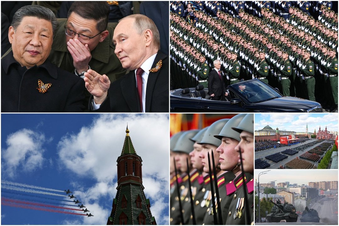 Gegužės 9-osios paradas Maskvoje.<br>Lrytas koliažas.