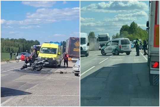 Rimta avarija Prienų r.: po motociklo ir automobilio susidūrimo 2 žmonėms skubiai prireikė medikų