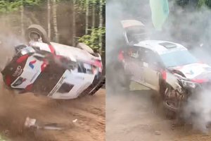 Lazdijų ralyje – kraupus vaizdas trasoje: nevaldomas automobilis vertėsi penkis kartus