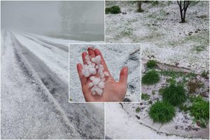 Kruša smarkiai talžė Estiją: žemę užklojo storas sluoksnis ledėkų