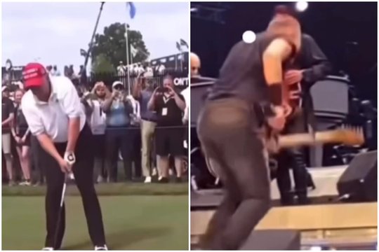 D. Trumpas nenustoja stebinti: pasidalijo netikru vaizdo įrašu, kuriame golfo kamuoliuku smogė roko žvaigždei B. Springsteenui