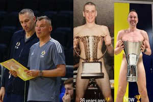 Eurolygą su Šaru laimėjęs T. Masiulis atkartojo legendinę „Žalgirio“ triumfo nuotrauką