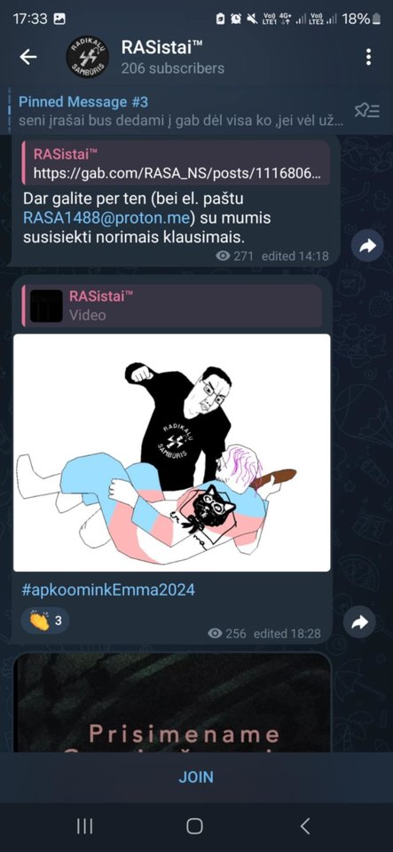 „Telegram“ kanale neonaciai skatina smurtą.<br> Ekrano/Kas vyksta Kaune nuotr.