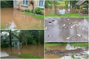 Vandens lygis toliau kyla: išplauti žvyrkeliai, upeliai virto šniokščiančiomis upėmis, skelbiama, kur lietaus nepašykštėjo