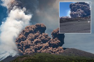 Aktyviausias Europos ugnikalnis vėl spjaudosi pelenais: užfiksuoti bėgantys turistai