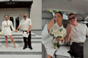 Lenktynininkas Rokas Baciuška vedė savo mylimąją Deimantę: švarką jaunikis iškeitė į polo marškinėlius