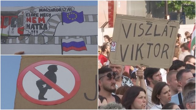 Budapešte – masinis protestas prieš V. Orbaną: skriejo aršios žinutės ir raginimai premjerą sodinti į kalėjimą