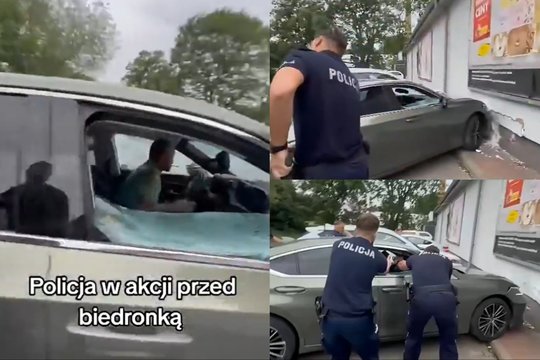 Drama prie „Biedronkos“: lenkų policija apšaudė automobilį bandantį nuvaryti vagį, jis paspruko