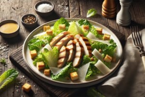 Skaniausios Cezario salotos su vištiena – traškūs skrebučiai, kremiškas padažas