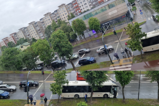 Judrioje Kauno gatvėje eismą sutrikdė autobuso ir automobilio avarija