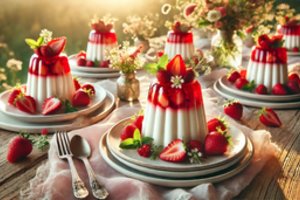 Burnoje tirpstanti panakota su braškėmis