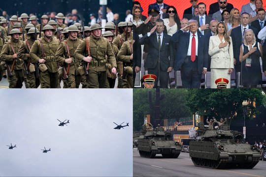 Vašingtone nuvilnijo milžiniškas JAV karinis paradas: kadruose – įspūdinga Amerikos galybė