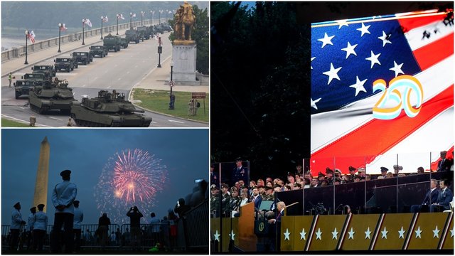 Štai kaip atrodė grandiozinis paradas JAV: tūkstančiai karių ir pašonėje vykstantys protestai 