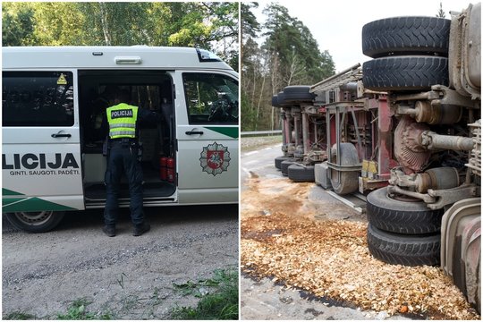 Švenčionių r. apvirtęs vilkikas buvo užtvėręs kelią, sužeisti du žmonės
