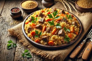 Sotus plovas su kiauliena – aromatingas ryžių ir mėsos derinys