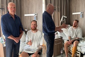 Po operacijos – svečiai palatoje: I. Brazdeikį aplankė rinktinės treneris R. Kurtinaitis