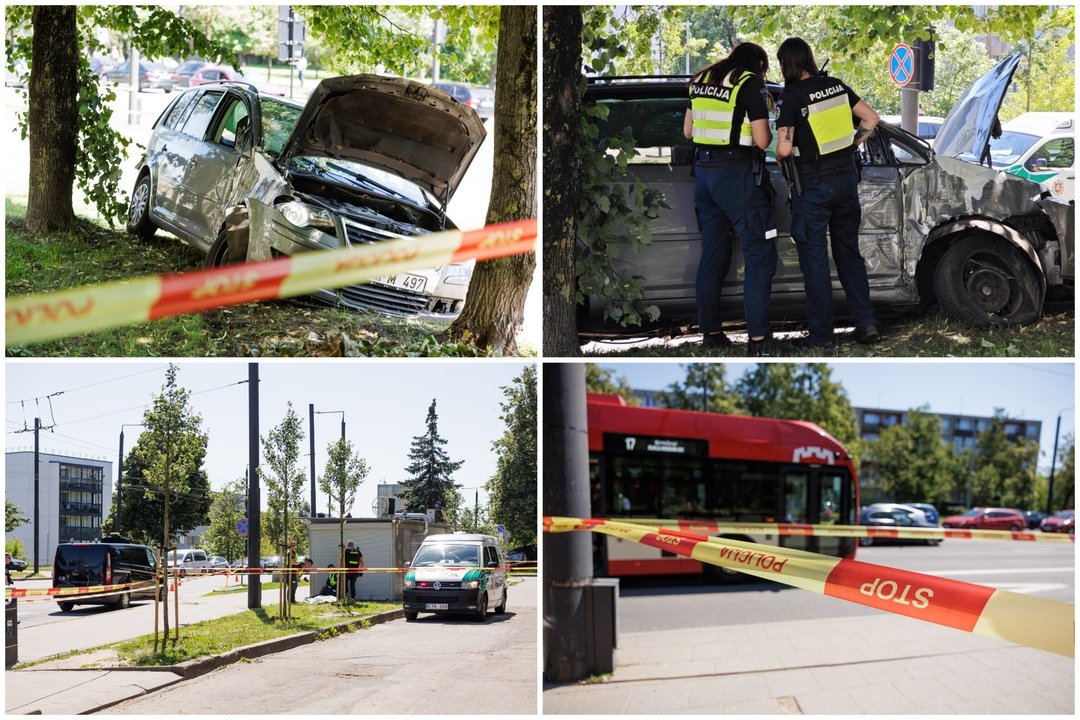  Avarija Žirmūnų gatvėje Vilniuje. „Volkswagen“ rėžėsi į stotelę. Viena mergina žuvusi, kita – sužalota.<br> Lrytas montažas.
