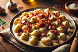 Gnocchi su kreminiu šoninės padažu – švelnus ir sotus itališkas skonis