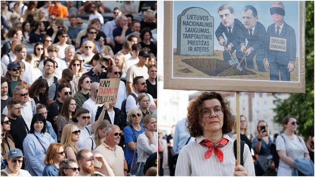 Minios žmonių atvyko į protestą „Sureikšminkim“: netrūksta ironiškų plakatų ir žinučių prezidentui