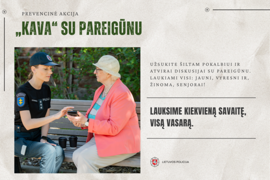 Vilniuje startuoja prevencinė akcija „Kava su pareigūnu“: dėmesys – sukčiavimų prevencijai