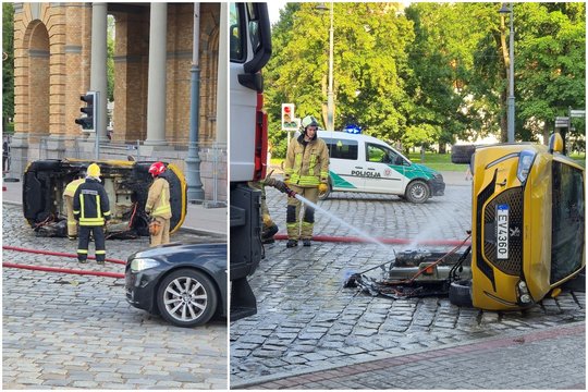 Vilniaus centre užsiliepsnojo elektromobilis – žmonės spėjo iššokti