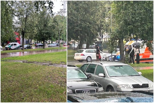 Per smarkų lietų Vilniuje – rimtas automobilių susidūrimas