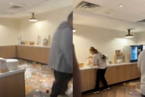 JAV atleista darbuotoja tiesiog įtūžo: suniokojo visą pusryčių stalą, kurį pati paruošė