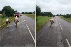 Kelmės r. dyzelinu buvo užlietas 5 km kelio ruožas – incidentui likviduoti prireikė ugniagesių