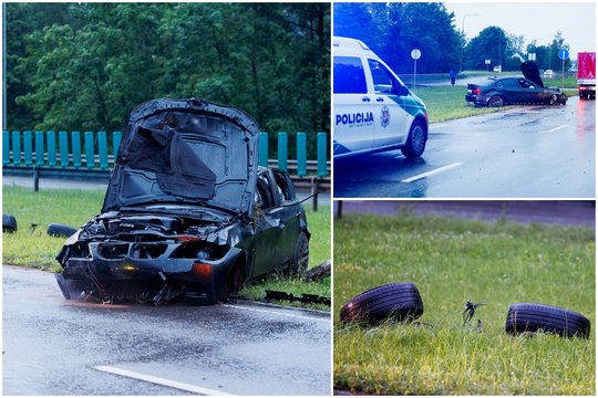 BMW avarija Vilniuje: automobilis slydo, kelis kartus vertėsi, pakilo į orą – vairuotojas išvežtas į ligoninę