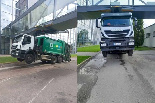 Netilpo: Kaune šiukšliavežė kliudė kolegijos pastatą