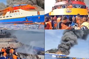 Indonezijoje sudegė keltas: gelbėdamiesi žmonės šoko per bortą