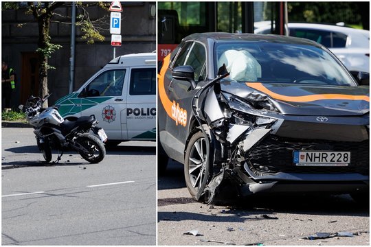 „CityBee“ automobilis Vilniaus centre nutrenkė motociklą – motociklininkas buvo praradęs sąmonę