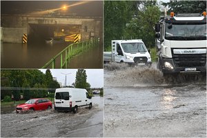 Kaimynams lenkams – dar vienas stichijos smūgis: liūtys sėmė gatves, virto medžiai